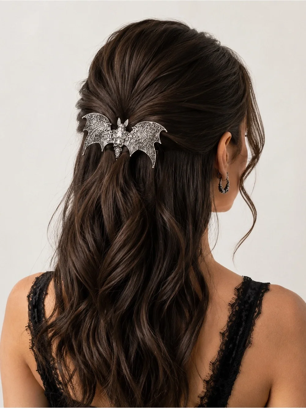 Gothic Silver Bat Hair Clip